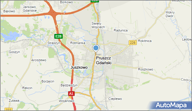 mapa Pruszcz Gdański, Pruszcz Gdański na mapie Targeo